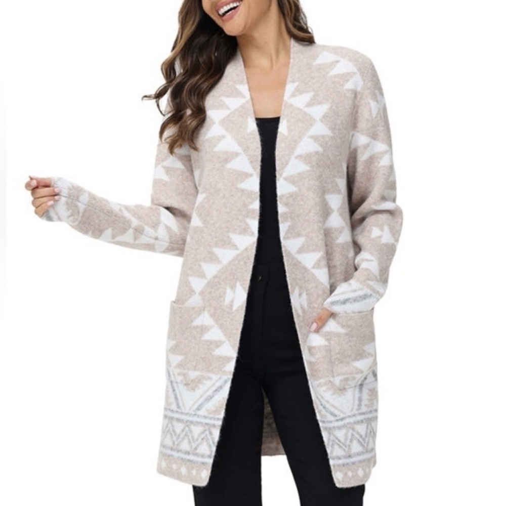 Frye Beige and Cream Geometric Cardigan Sz XS